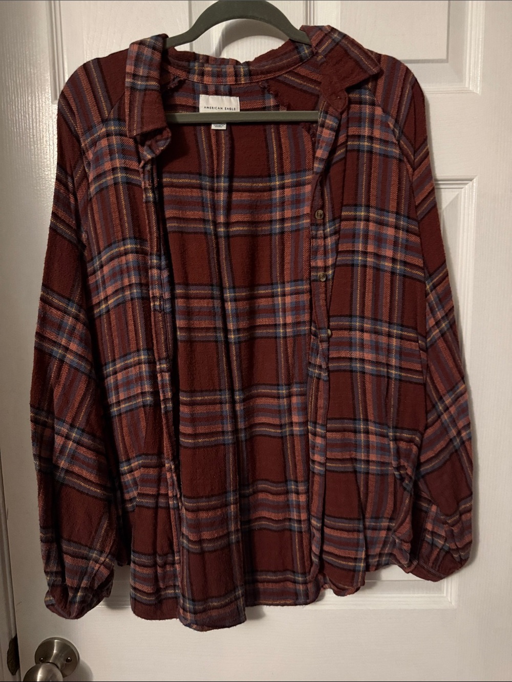 American Eagle Balloon Sleeve Button Down Flannel